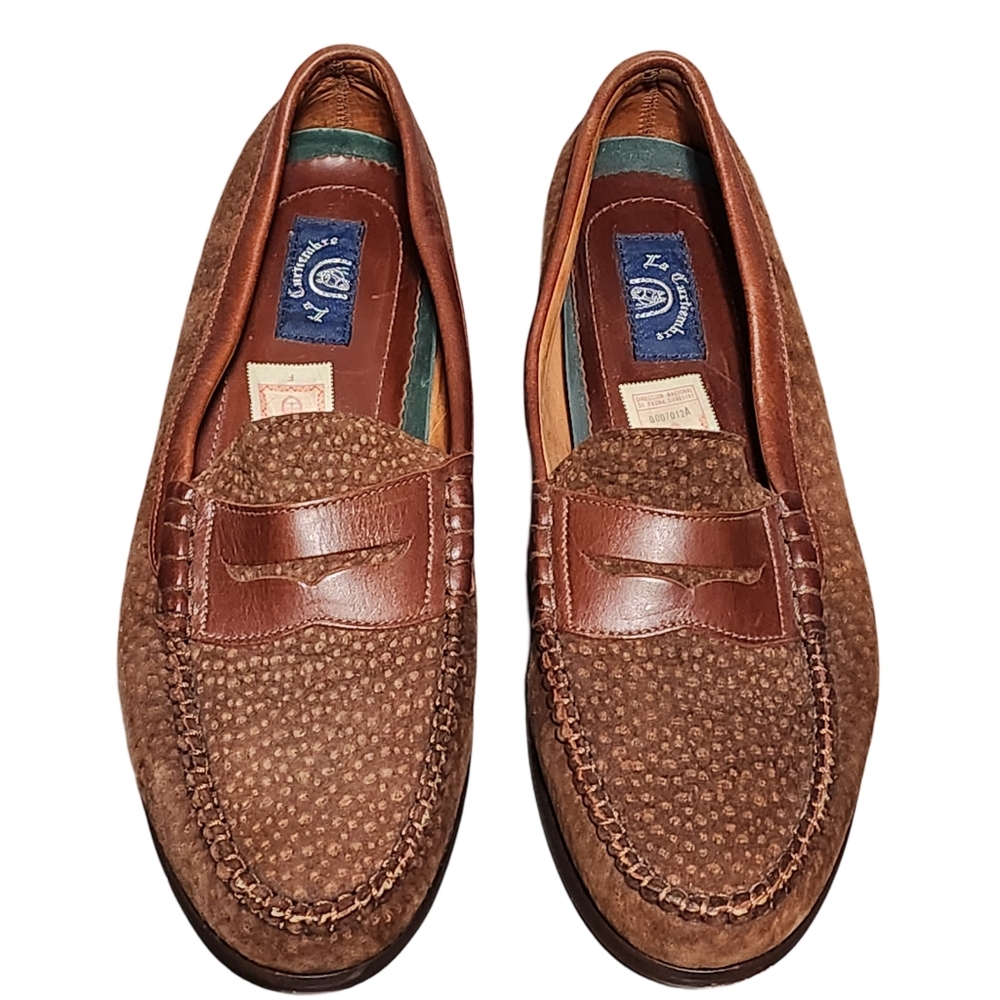 CARTIERANDRE Penny Loafers Mens Size 44 Brown Ostrich Leather Made In Argentina